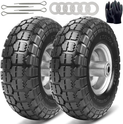 4.10/3.50-4 Tire and Dolly Wheel Flat Free - Solid Rubber Hand Truck Wheels 5/8" Axle - Gorilla Cart Tires Replacement for Garden, Wagon, Yard and Wheelbarrow (10 Inch 4 Pack)