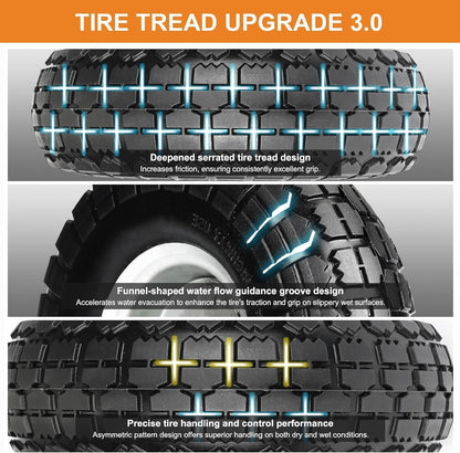 4.10/3.50-4 Tire and Dolly Wheel Flat Free - Solid Rubber Hand Truck Wheels 5/8" Axle - Gorilla Cart Tires Replacement for Garden, Wagon, Yard and Wheelbarrow (10 Inch 4 Pack)