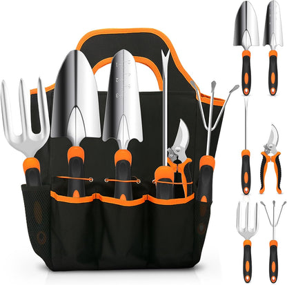 Gardening Tool Set, Stainless Steel Heavy Duty Gardening Tool Set, with Non-Slip Rubber Grip, Storage Tote Bag, Outdoor Hand Tools, Ideal Gardening Gifts for Women