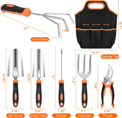 Gardening Tool Set, Stainless Steel Heavy Duty Gardening Tool Set, with Non-Slip Rubber Grip, Storage Tote Bag, Outdoor Hand Tools, Ideal Gardening Gifts for Women