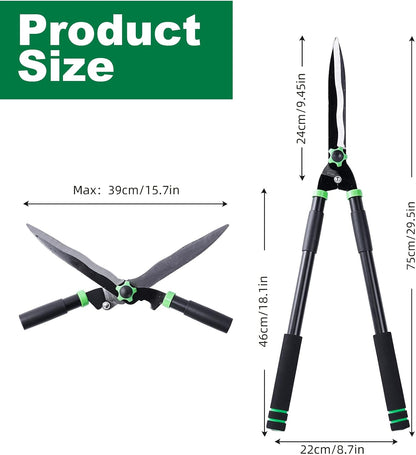 Hedge Shears 29.5" Manual Hedge Clippers with 15° Angle Precision Blades Plant Cutting Scissors for Trimming and Shaping Hedges, Shrubs, Boxwood, Tall Bushes
