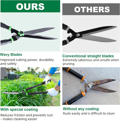 Hedge Shears 29.5" Manual Hedge Clippers with 15° Angle Precision Blades Plant Cutting Scissors for Trimming and Shaping Hedges, Shrubs, Boxwood, Tall Bushes