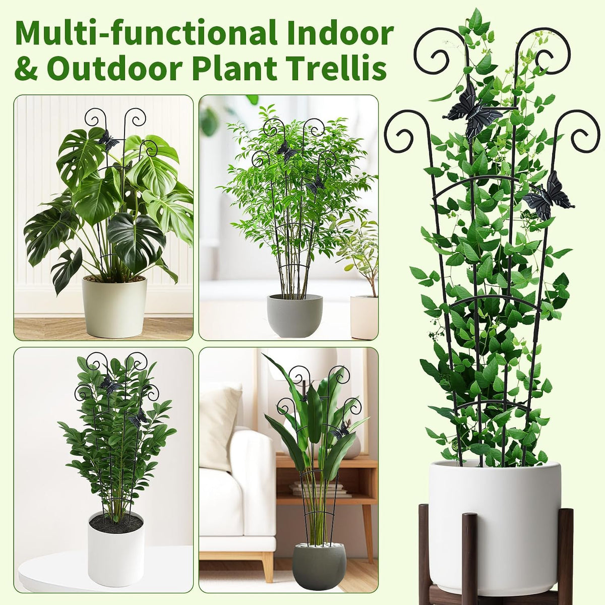 2 Pack 30 Inch Taller Plant Trellis for Potted Climbing Plants Indoor,Expandable Metal Garden Trellis for Climbing Plants,Flowers Vine Ivy, Sturdy Houseplant Support for Potted Plants with Ties