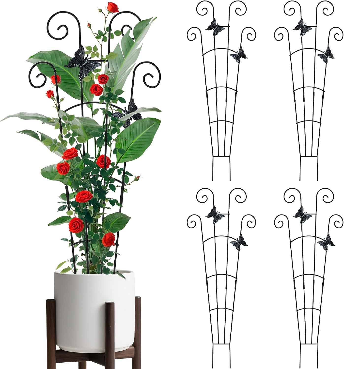 2 Pack 30 Inch Taller Plant Trellis for Potted Climbing Plants Indoor,Expandable Metal Garden Trellis for Climbing Plants,Flowers Vine Ivy, Sturdy Houseplant Support for Potted Plants with Ties