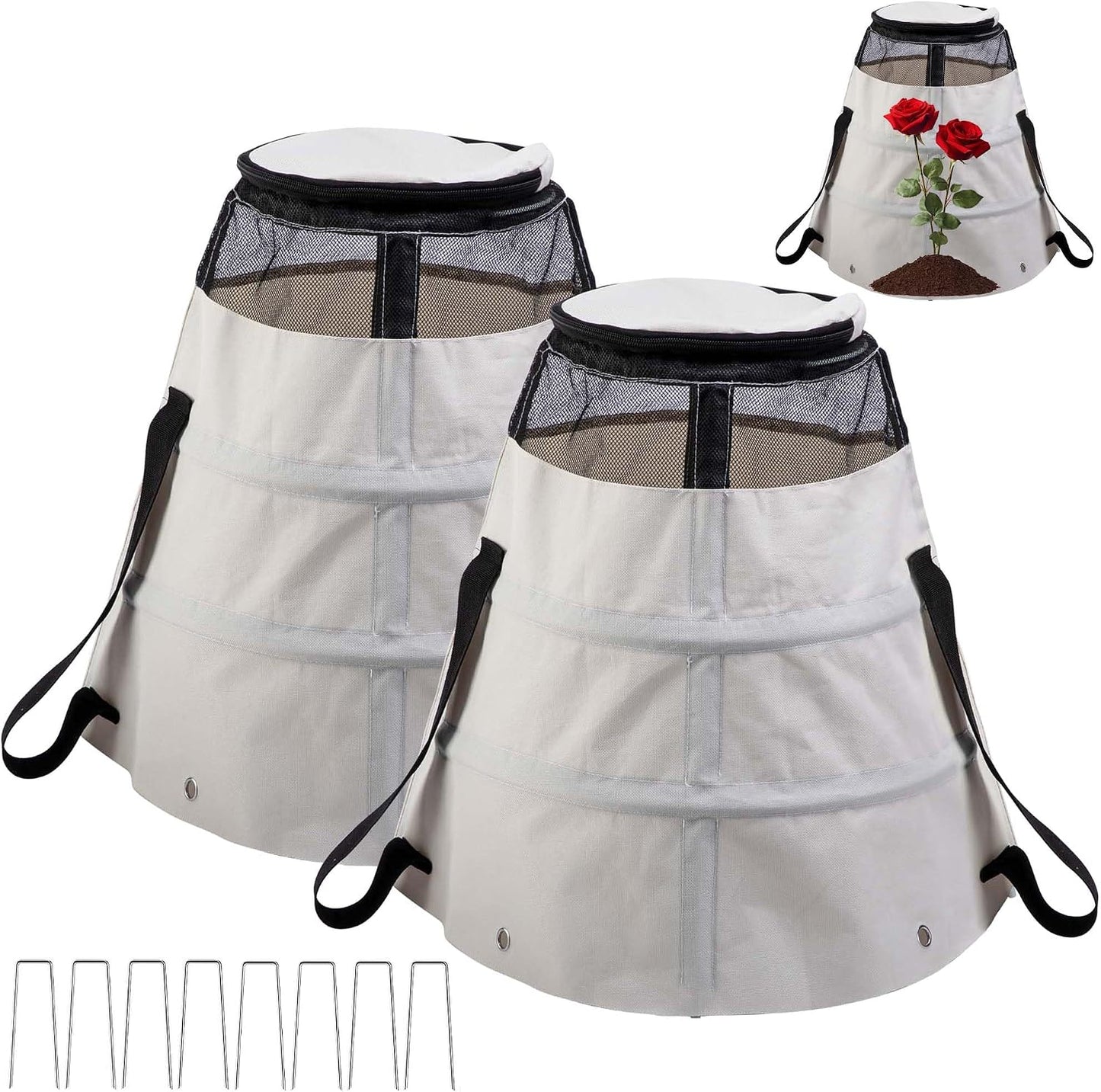 2 Pcs 600D Winter Rose Protective Cover, Rose Cones Protection with Stakes
