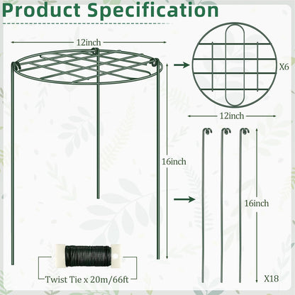 6 Pack 12 x 16 Inch Peony Cages and Supports for Outdoor Plants