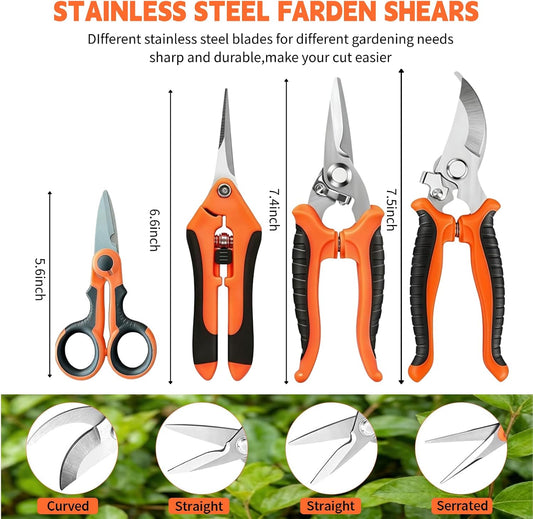4 Pack Garden Shears Pruning Set, Stainless Steel Multi-Blade