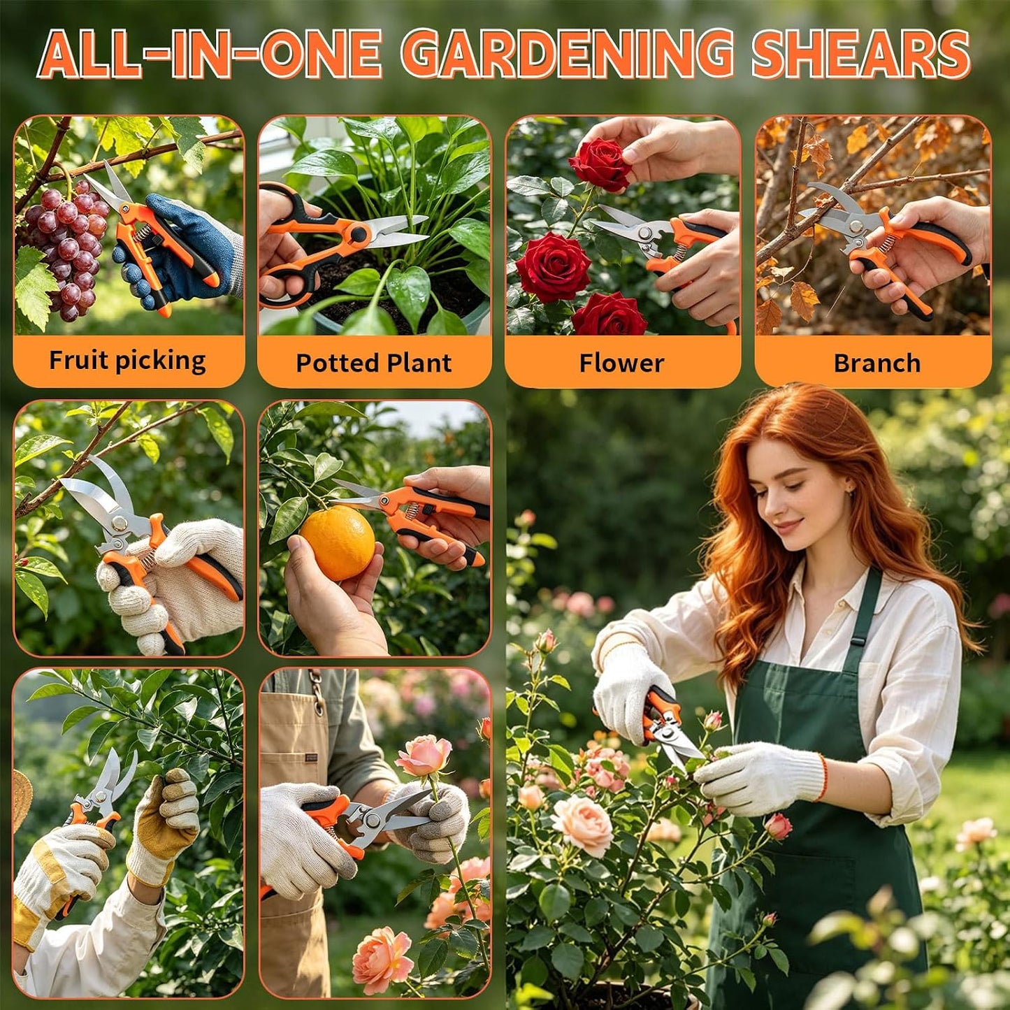 4 Pack Garden Shears Pruning Set, Stainless Steel Multi-Blade