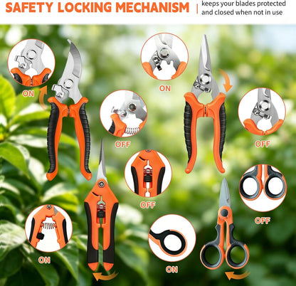 4 Pack Garden Shears Pruning Set, Stainless Steel Multi-Blade