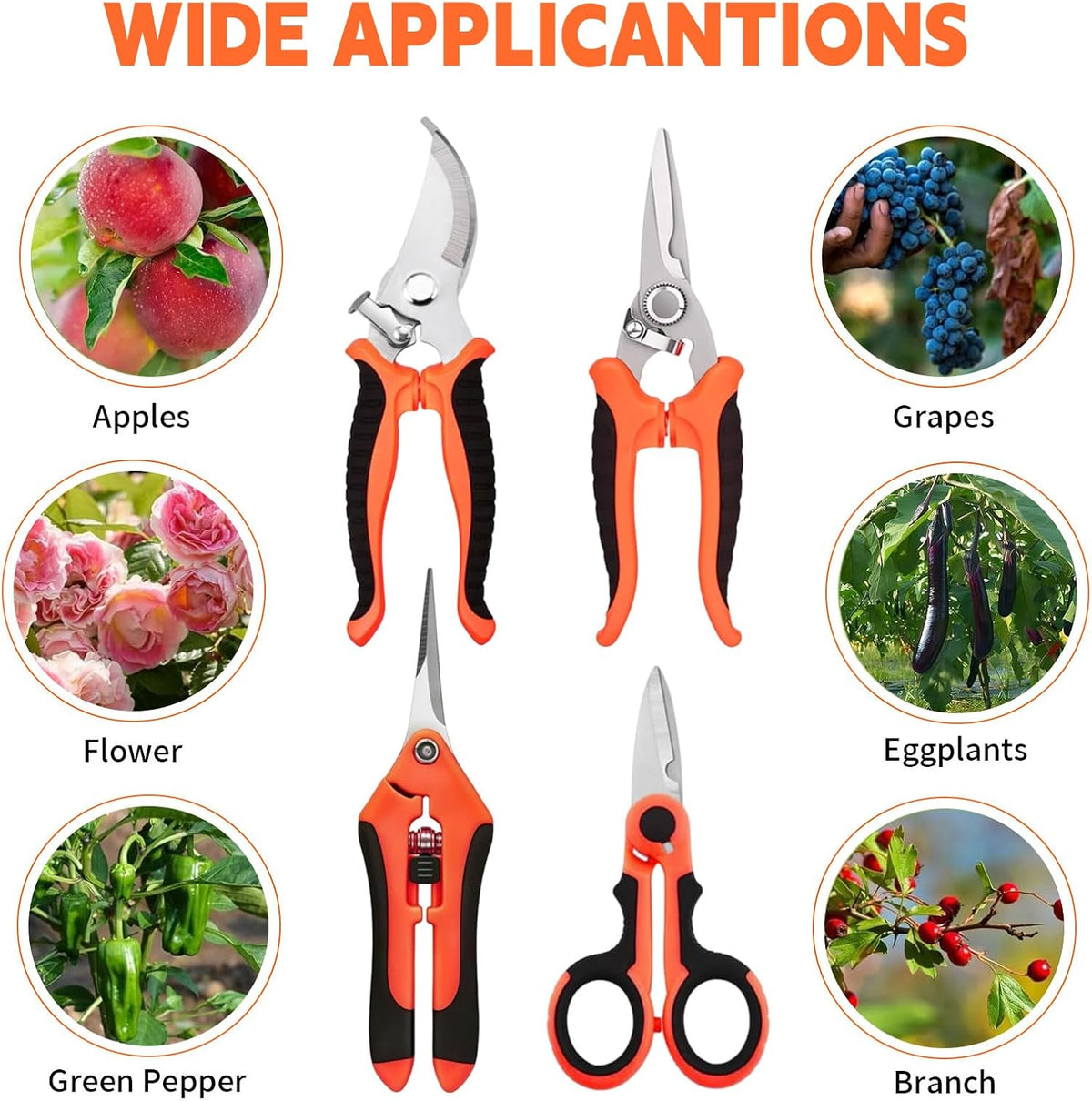 4 Pack Garden Shears Pruning Set, Stainless Steel Multi-Blade