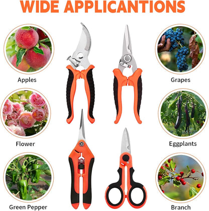 4 Pack Garden Shears Pruning Set, Stainless Steel Multi-Blade