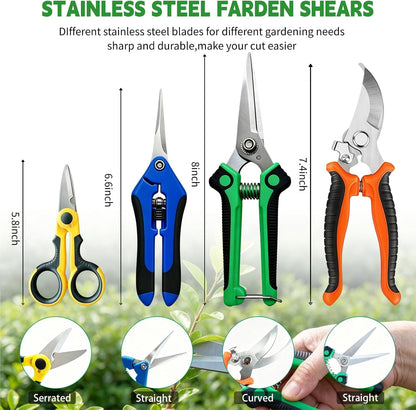 4 Pack Garden Shears Pruning Set, Stainless Steel Multi-Blade