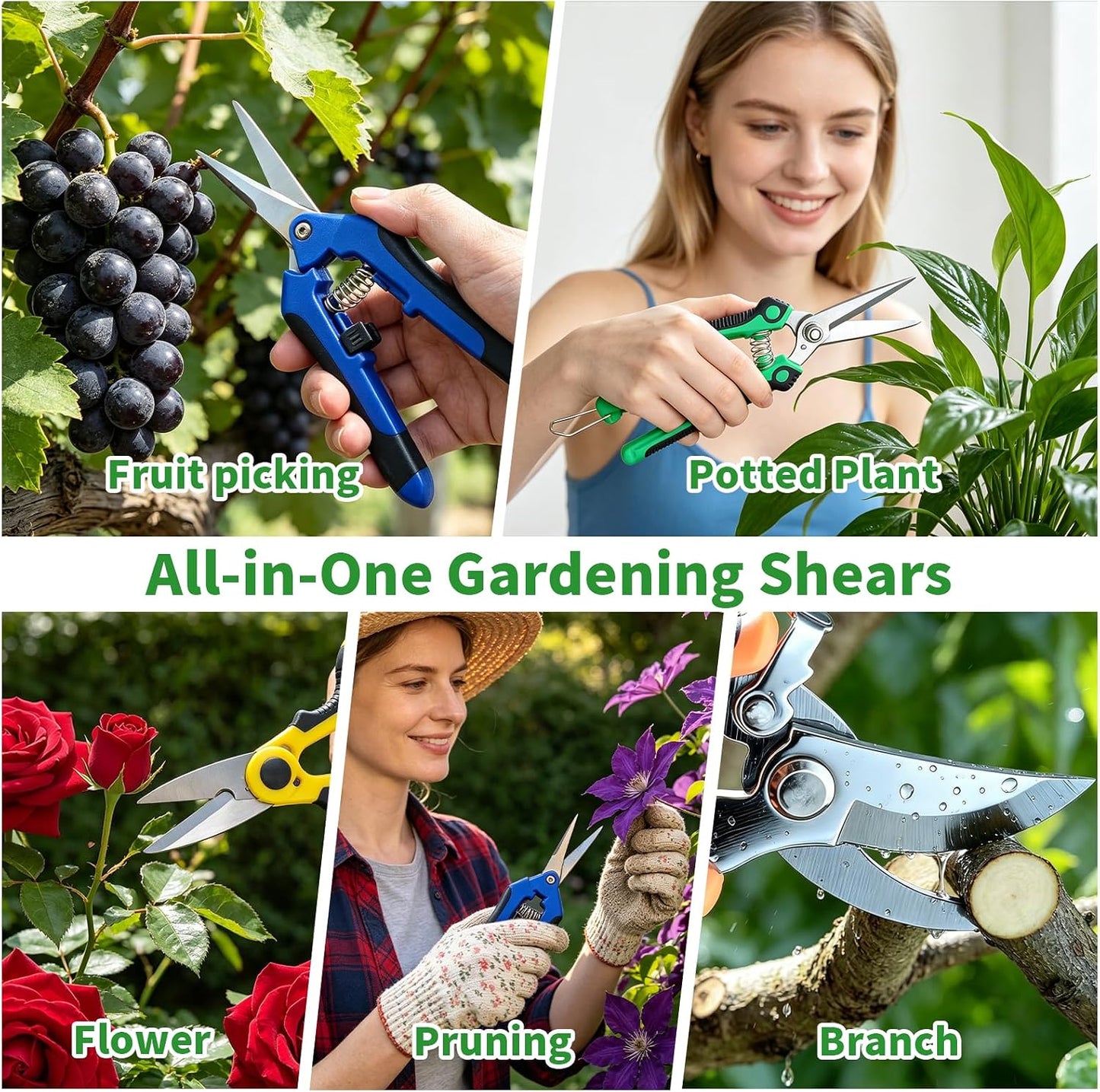 4 Pack Garden Shears Pruning Set, Stainless Steel Multi-Blade