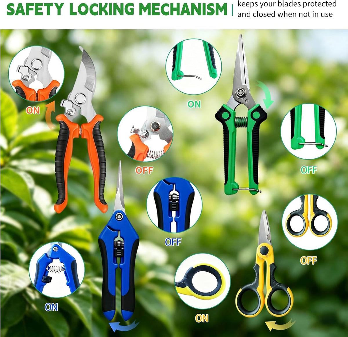 4 Pack Garden Shears Pruning Set, Stainless Steel Multi-Blade