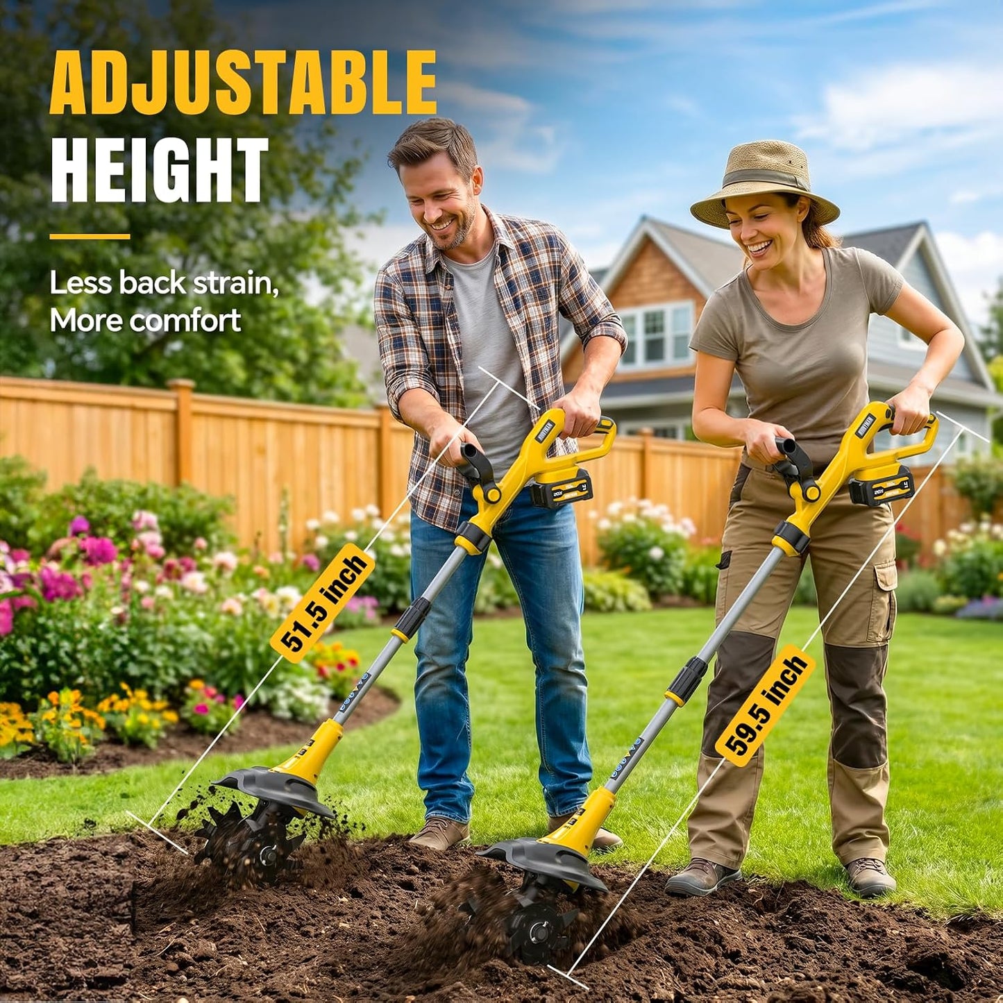 Alloyman 20V Cordless Tiller Cultivator, 360RPM Electric Garden Tiller, with 2 * 4.0Ah Batteries & Charger, 9In Tilling Width and 6.6In Depth Garden Rototiller for Lawn/Gardening/Soil Cultivation