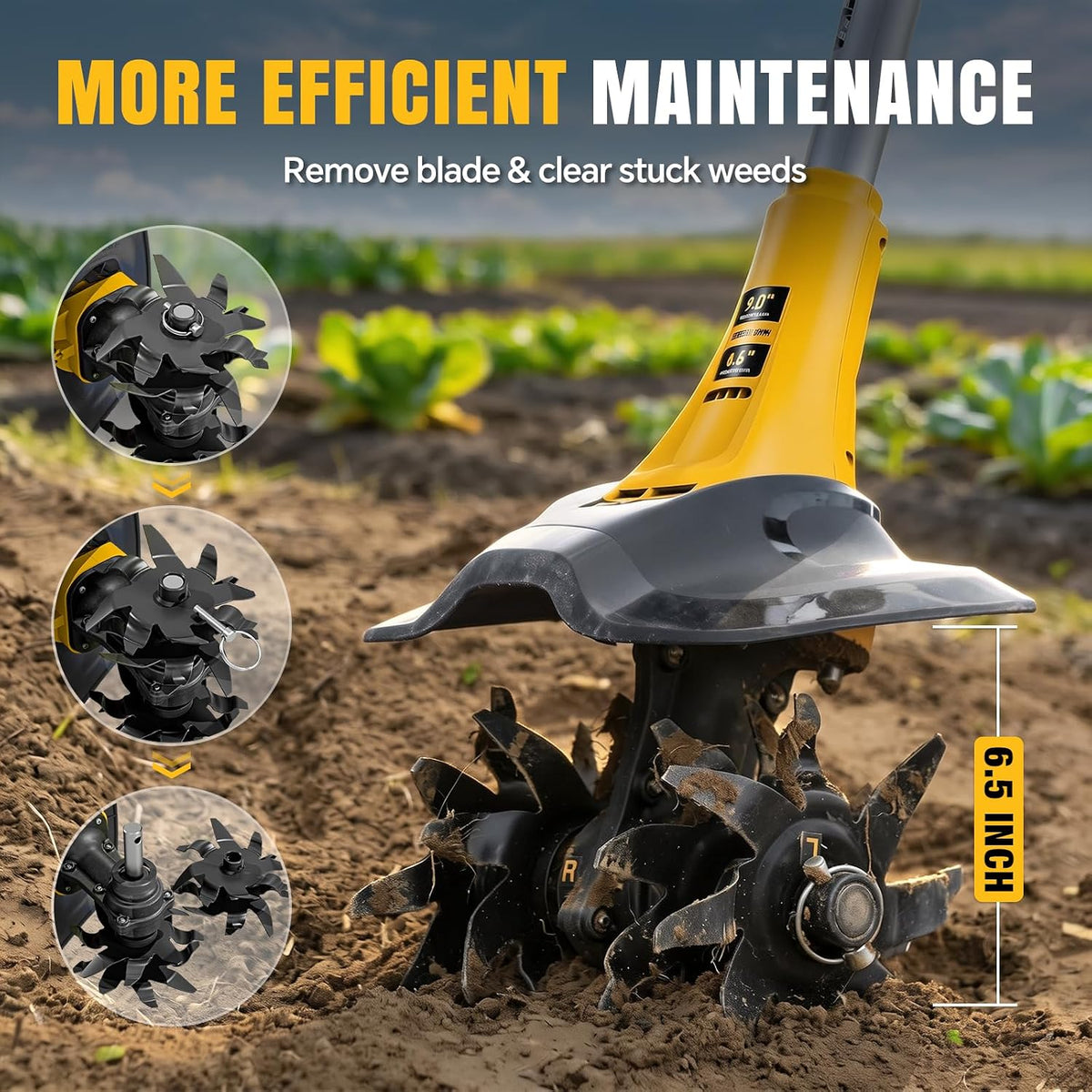 Alloyman 20V Cordless Tiller Cultivator, 360RPM Electric Garden Tiller, with 2 * 4.0Ah Batteries & Charger, 9In Tilling Width and 6.6In Depth Garden Rototiller for Lawn/Gardening/Soil Cultivation