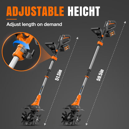 Alloyman 20V Cordless Tiller Cultivator, 360RPM Electric Garden Tiller, with 2 * 4.0Ah Batteries & Charger, 9In Tilling Width and 6.6In Depth Garden Rototiller for Lawn/Gardening/Soil Cultivation