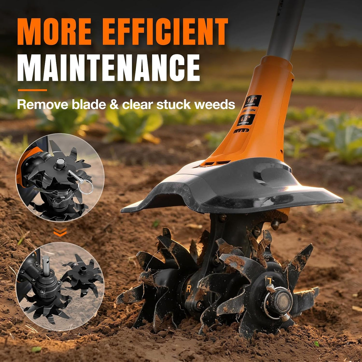 Alloyman 20V Cordless Tiller Cultivator, 360RPM Electric Garden Tiller, with 2 * 4.0Ah Batteries & Charger, 9In Tilling Width and 6.6In Depth Garden Rototiller for Lawn/Gardening/Soil Cultivation