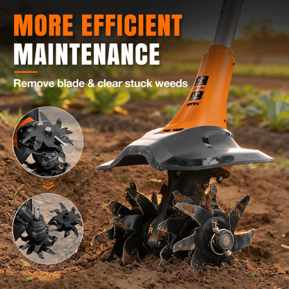 Alloyman 20V Cordless Tiller Cultivator, 360RPM Electric Garden Tiller, with 2 * 4.0Ah Batteries & Charger, 9In Tilling Width and 6.6In Depth Garden Rototiller for Lawn/Gardening/Soil Cultivation