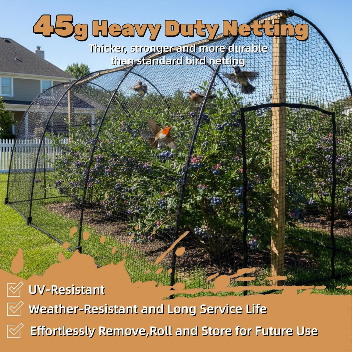 Heavy Duty Bird Netting for Chicken Coop, 19.5 x 19.5 ft 0.8”Mesh HDPE Chicken Netting for Hawks with Reinforced Edges, Durable & Reusable Poultry Netting for Garden Raised Beds & Fruit Trees