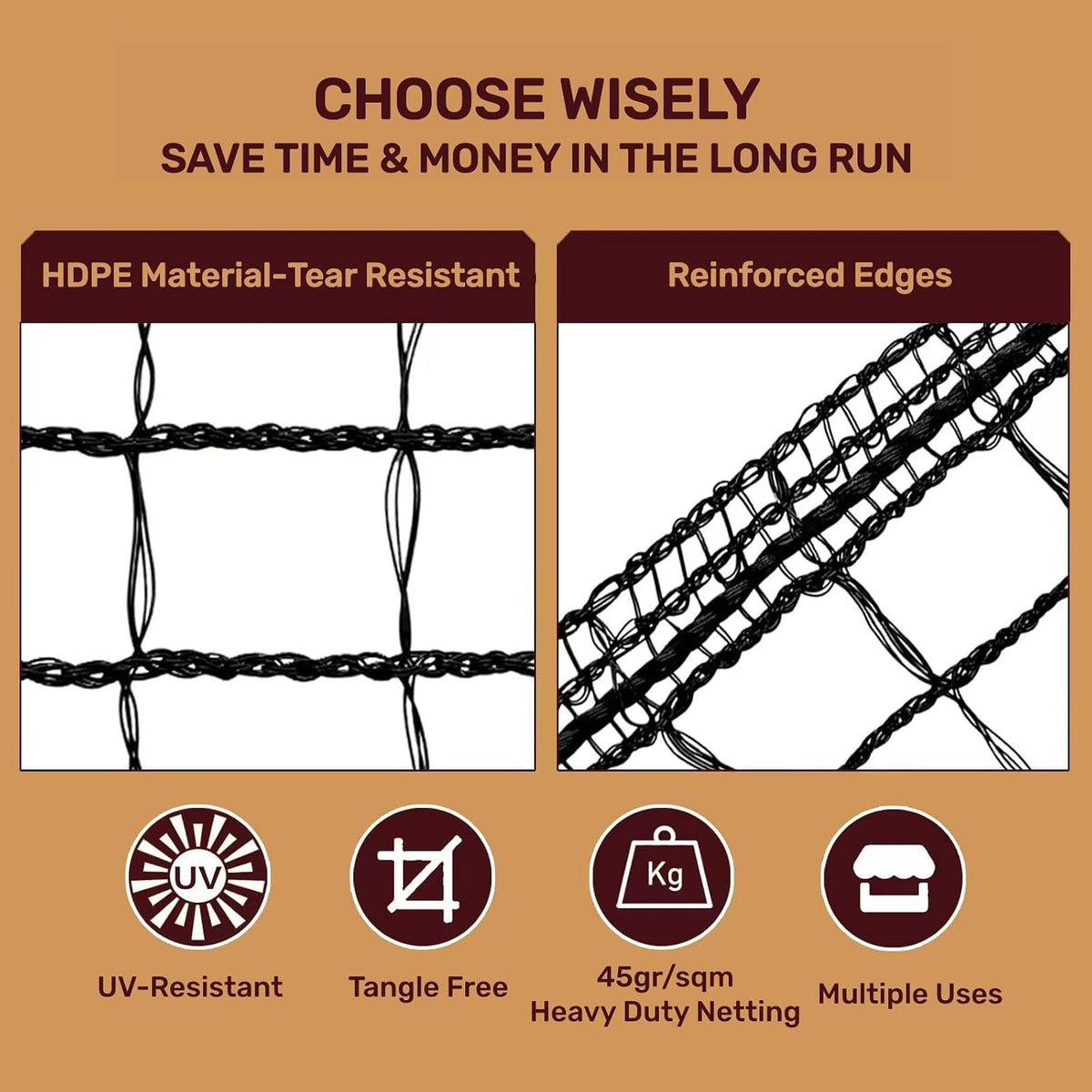 Heavy Duty Bird Netting for Chicken Coop, 19.5 x 19.5 ft 0.8”Mesh HDPE Chicken Netting for Hawks with Reinforced Edges, Durable & Reusable Poultry Netting for Garden Raised Beds & Fruit Trees