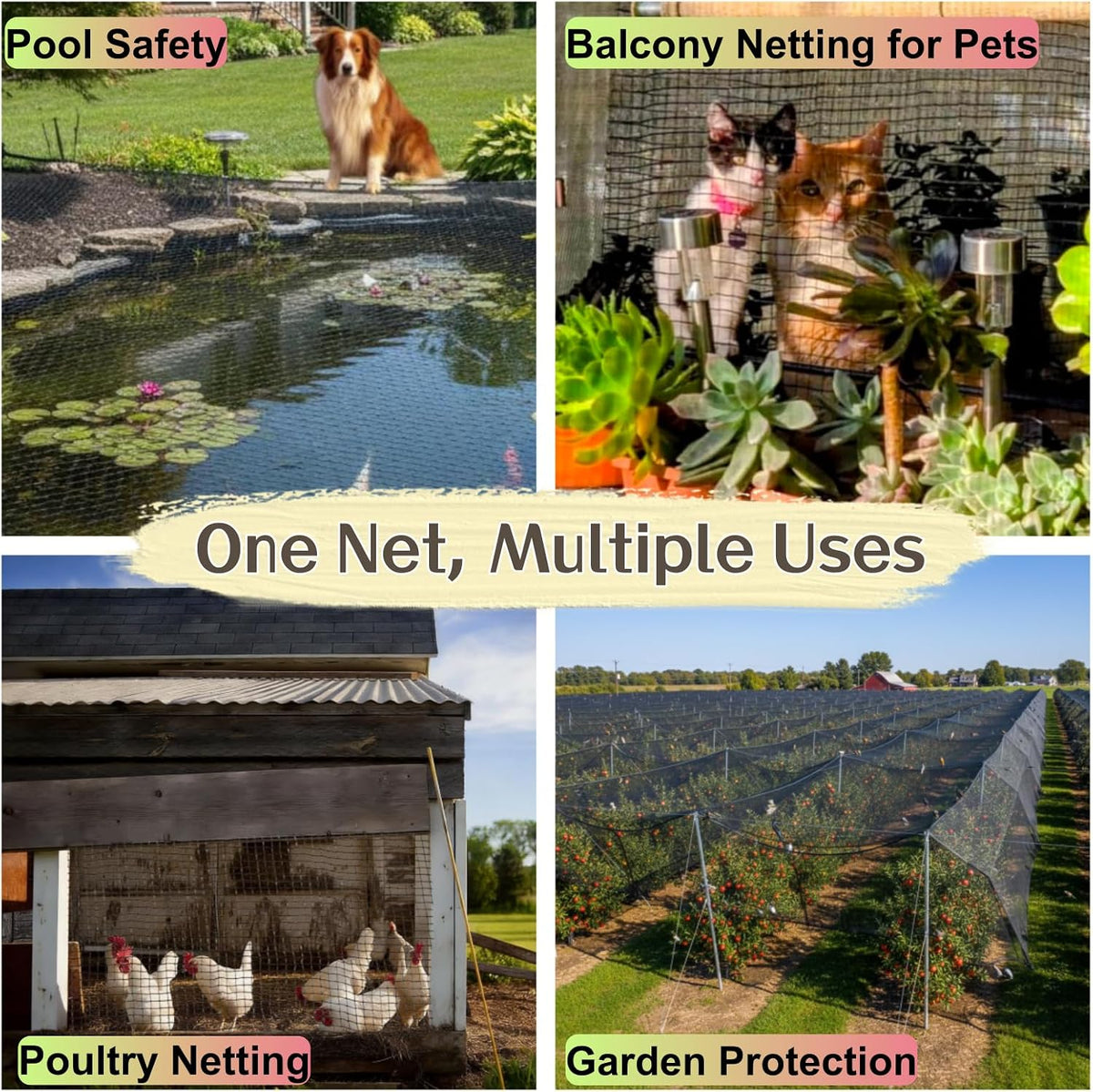 Heavy Duty Bird Netting for Chicken Coop, 19.5 x 19.5 ft 0.8”Mesh HDPE Chicken Netting for Hawks with Reinforced Edges, Durable & Reusable Poultry Netting for Garden Raised Beds & Fruit Trees