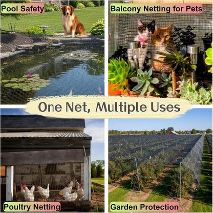 Heavy Duty Bird Netting for Chicken Coop, 19.5 x 19.5 ft 0.8”Mesh HDPE Chicken Netting for Hawks with Reinforced Edges, Durable & Reusable Poultry Netting for Garden Raised Beds & Fruit Trees