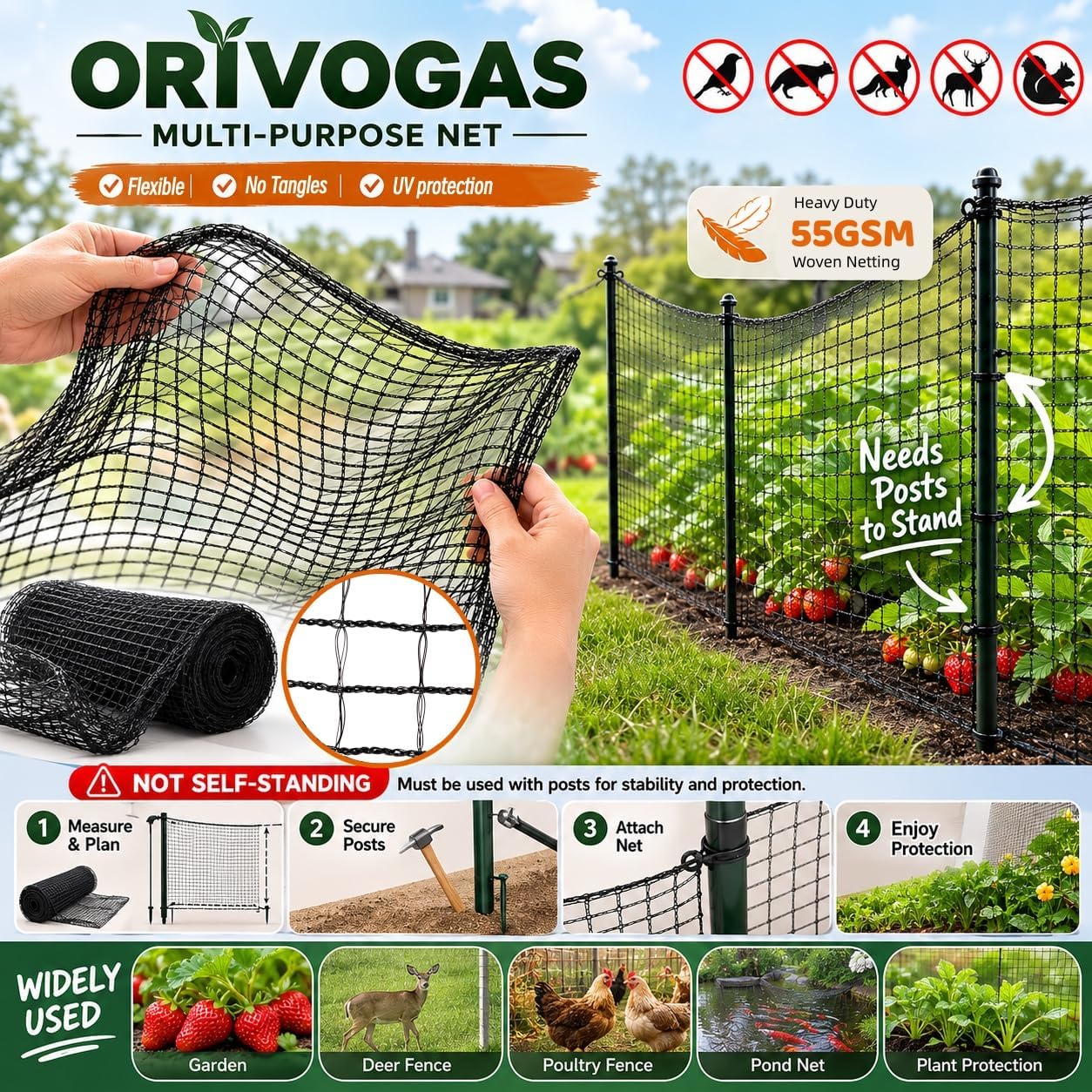 Heavy Duty Bird Netting for Chicken Coop, 19.5 x 19.5 ft 0.8”Mesh HDPE Chicken Netting for Hawks with Reinforced Edges, Durable & Reusable Poultry Netting for Garden Raised Beds & Fruit Trees