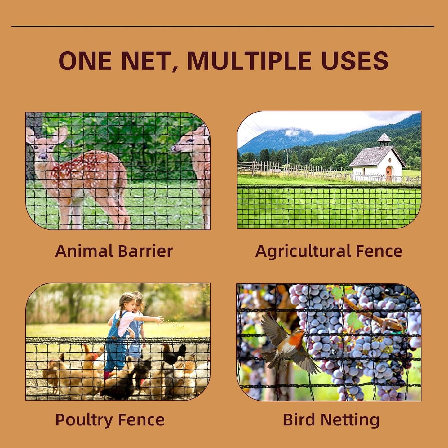 Heavy Duty Bird Netting for Chicken Coop, 19.5 x 19.5 ft 0.8”Mesh HDPE Chicken Netting for Hawks with Reinforced Edges, Durable & Reusable Poultry Netting for Garden Raised Beds & Fruit Trees
