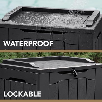 30 Gallon Resin Deck Box Waterproof Outdoor Storage Box for Patio Furniture Pool Accessories Indoor Storage for Cushion Garden Tools (30 Gallon, Black)