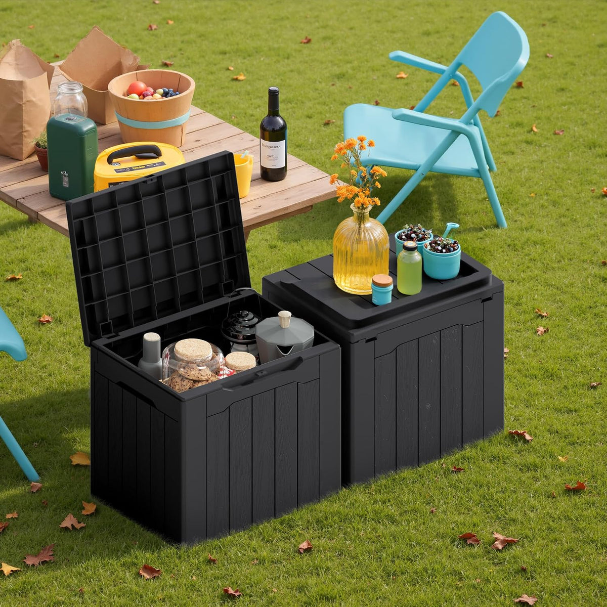 30 Gallon Resin Deck Box Waterproof Outdoor Storage Box for Patio Furniture Pool Accessories Indoor Storage for Cushion Garden Tools (30 Gallon, Black)