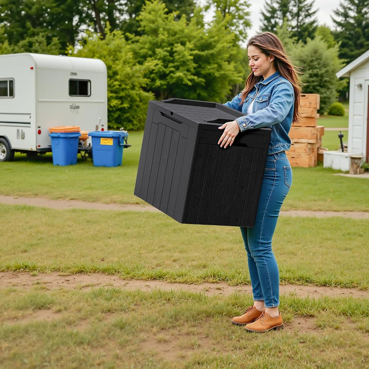 30 Gallon Resin Deck Box Waterproof Outdoor Storage Box for Patio Furniture Pool Accessories Indoor Storage for Cushion Garden Tools (30 Gallon, Black)