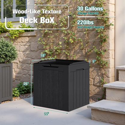 30 Gallon Resin Deck Box Waterproof Outdoor Storage Box for Patio Furniture Pool Accessories Indoor Storage for Cushion Garden Tools (30 Gallon, Black)