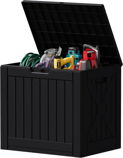 30 Gallon Resin Deck Box Waterproof Outdoor Storage Box for Patio Furniture Pool Accessories Indoor Storage for Cushion Garden Tools (30 Gallon, Black)