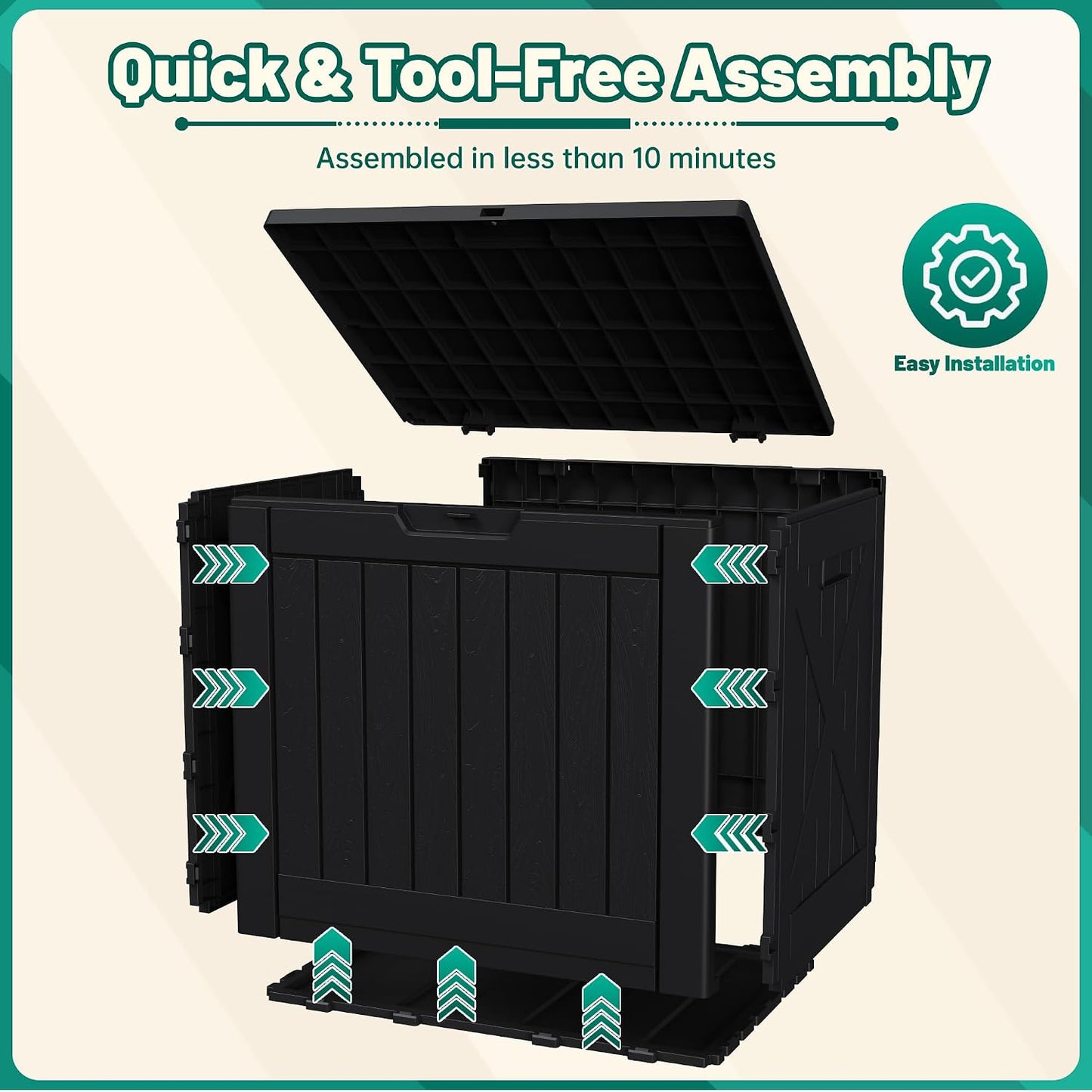 30 Gallon Resin Deck Box Waterproof Outdoor Storage Box for Patio Furniture Pool Accessories Indoor Storage for Cushion Garden Tools (30 Gallon, Black)