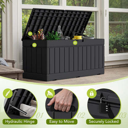 30 Gallon Resin Deck Box Waterproof Outdoor Storage Box for Patio Furniture Pool Accessories Indoor Storage for Cushion Garden Tools (30 Gallon, Black)