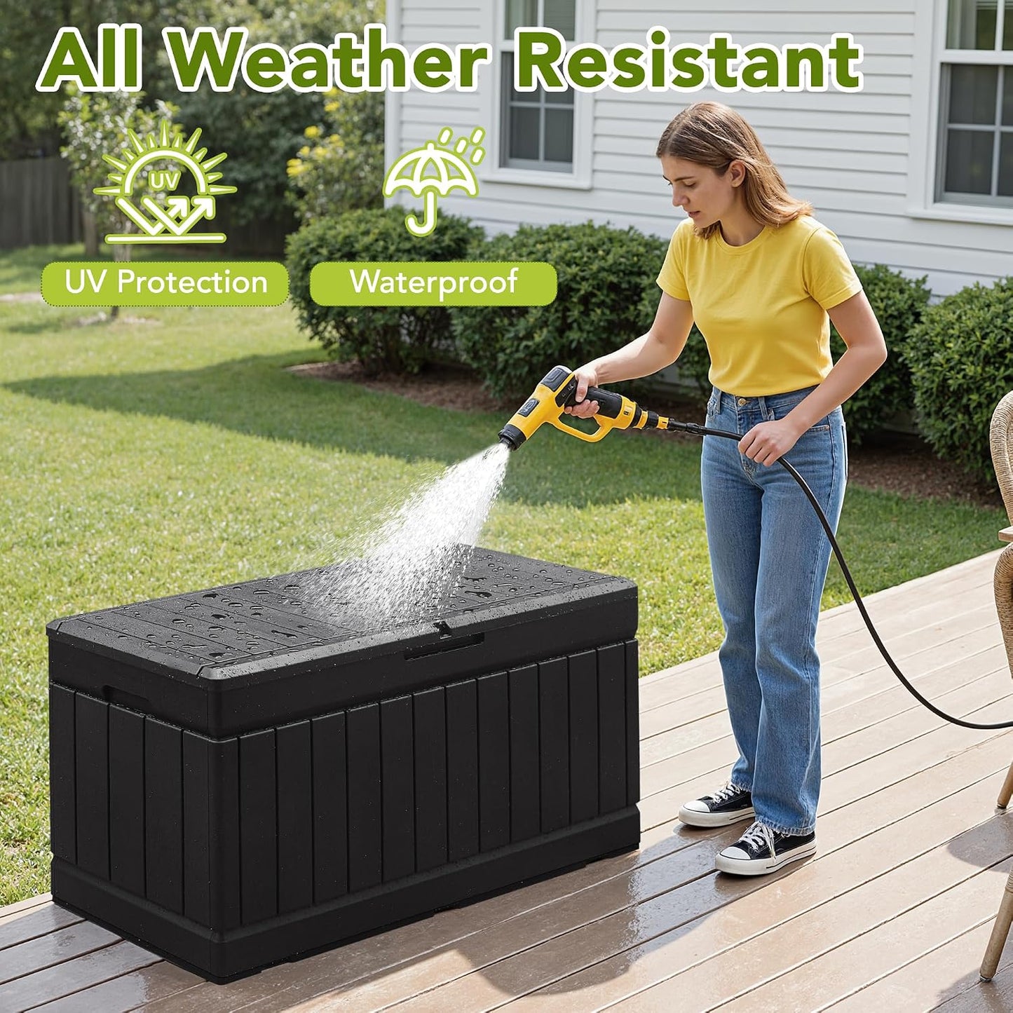 30 Gallon Resin Deck Box Waterproof Outdoor Storage Box for Patio Furniture Pool Accessories Indoor Storage for Cushion Garden Tools (30 Gallon, Black)