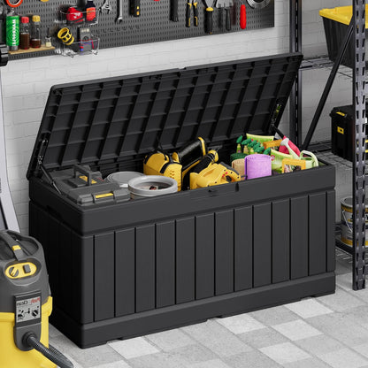 30 Gallon Resin Deck Box Waterproof Outdoor Storage Box for Patio Furniture Pool Accessories Indoor Storage for Cushion Garden Tools (30 Gallon, Black)