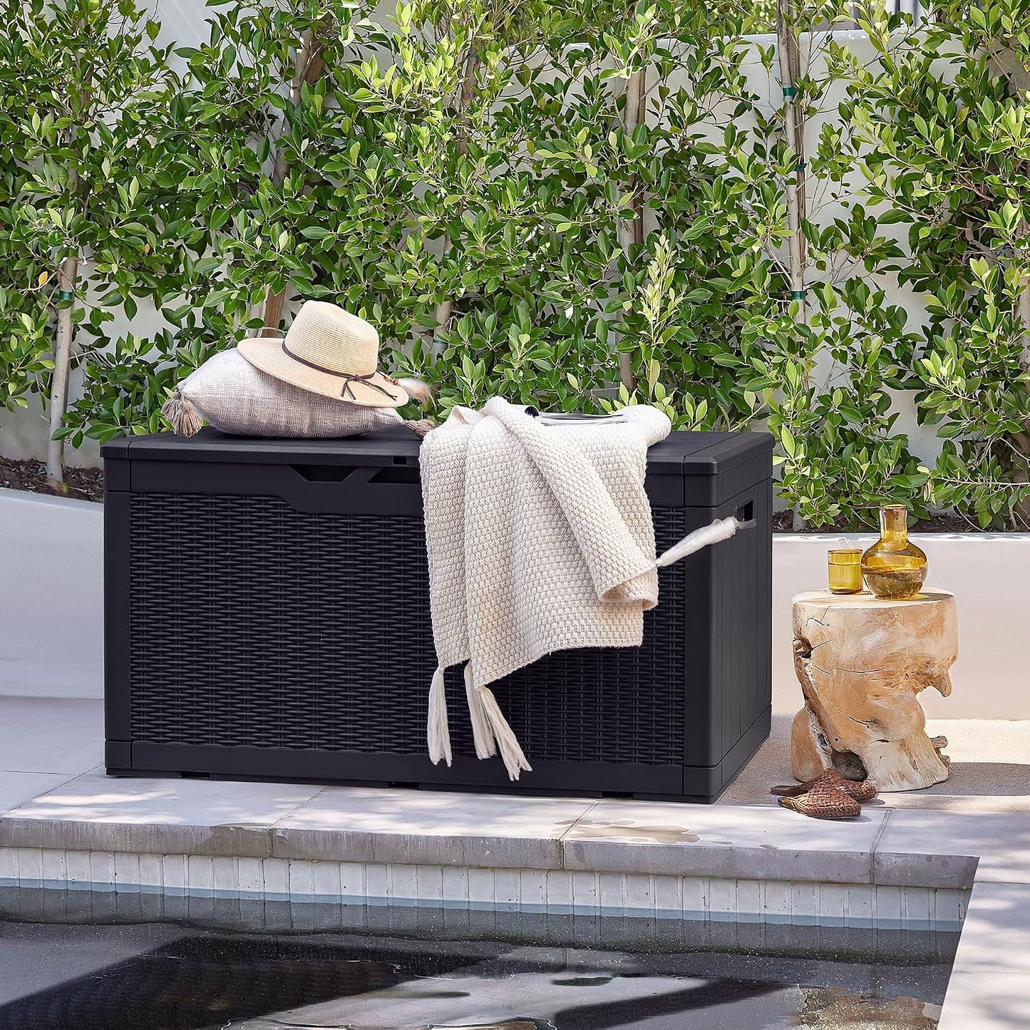 30 Gallon Resin Deck Box Waterproof Outdoor Storage Box for Patio Furniture Pool Accessories Indoor Storage for Cushion Garden Tools (30 Gallon, Black)