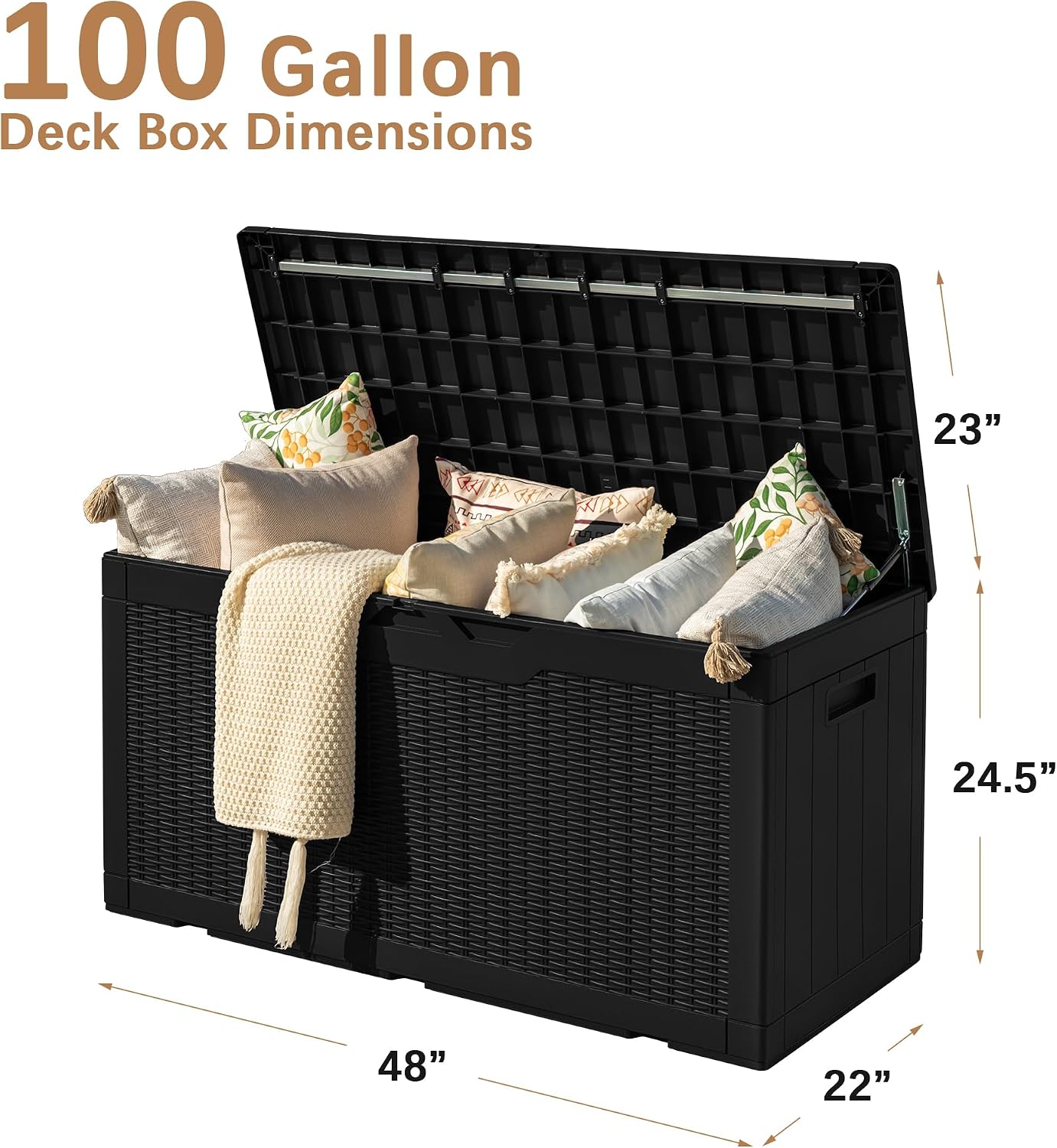30 Gallon Resin Deck Box Waterproof Outdoor Storage Box for Patio Furniture Pool Accessories Indoor Storage for Cushion Garden Tools (30 Gallon, Black)