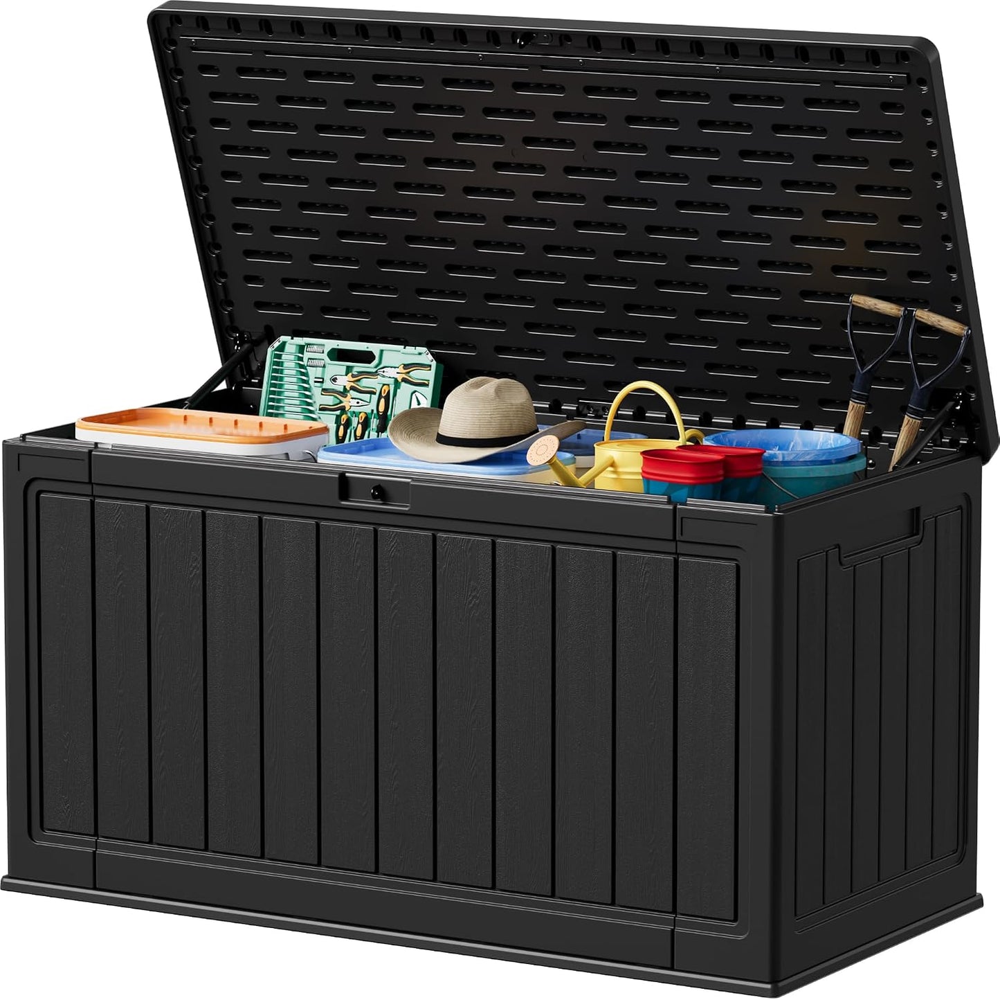 30 Gallon Resin Deck Box Waterproof Outdoor Storage Box for Patio Furniture Pool Accessories Indoor Storage for Cushion Garden Tools (30 Gallon, Black)