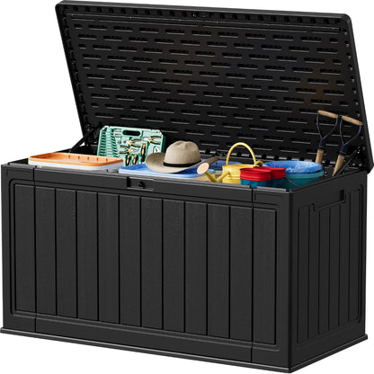 30 Gallon Resin Deck Box Waterproof Outdoor Storage Box for Patio Furniture Pool Accessories Indoor Storage for Cushion Garden Tools (30 Gallon, Black)