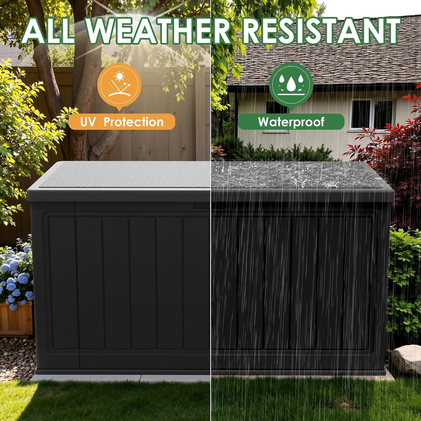 30 Gallon Resin Deck Box Waterproof Outdoor Storage Box for Patio Furniture Pool Accessories Indoor Storage for Cushion Garden Tools (30 Gallon, Black)