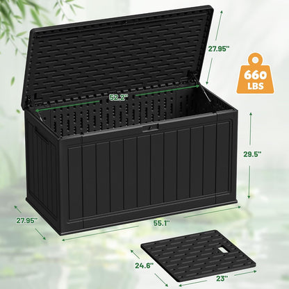 30 Gallon Resin Deck Box Waterproof Outdoor Storage Box for Patio Furniture Pool Accessories Indoor Storage for Cushion Garden Tools (30 Gallon, Black)