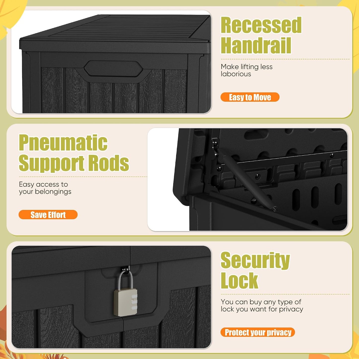 30 Gallon Resin Deck Box Waterproof Outdoor Storage Box for Patio Furniture Pool Accessories Indoor Storage for Cushion Garden Tools (30 Gallon, Black)