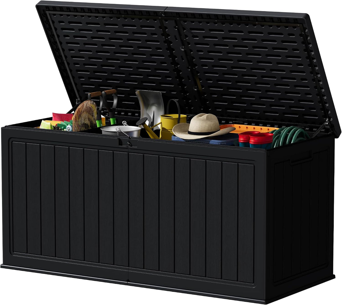 30 Gallon Resin Deck Box Waterproof Outdoor Storage Box for Patio Furniture Pool Accessories Indoor Storage for Cushion Garden Tools (30 Gallon, Black)