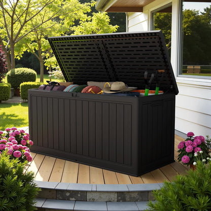 30 Gallon Resin Deck Box Waterproof Outdoor Storage Box for Patio Furniture Pool Accessories Indoor Storage for Cushion Garden Tools (30 Gallon, Black)