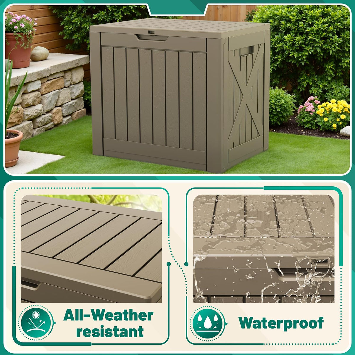 30 Gallon Resin Deck Box Waterproof Outdoor Storage Box for Patio Furniture Pool Accessories Indoor Storage for Cushion Garden Tools (30 Gallon, Black)