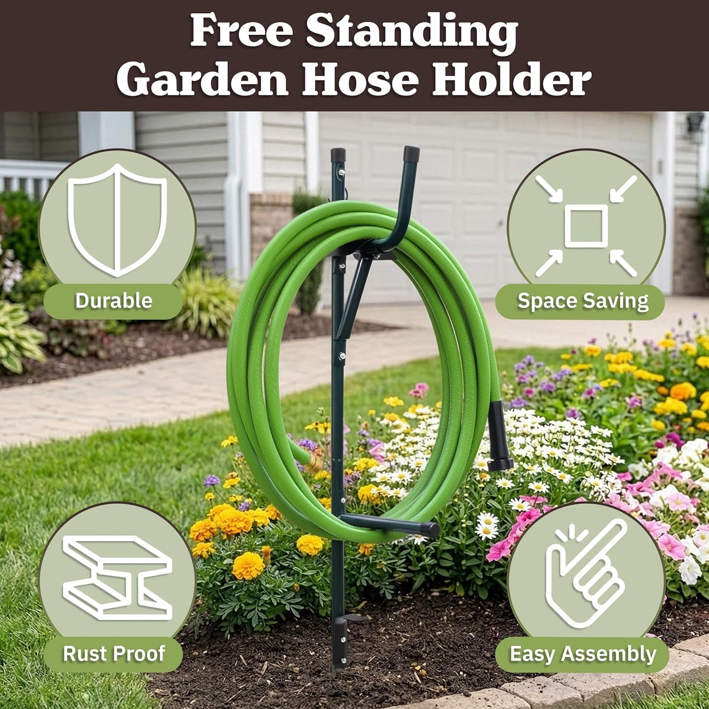 Freestanding Water Hose Stand Hanger for 65.6ft of Hosing