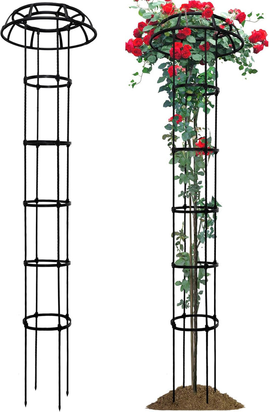 1 Pack Umbrella Trellis for Climbing Plants, 76 Inch Tall Adjustable Plant Support for Outdoor Indoor Garden, Sturdy Metal Core with Plastic Coating, Black